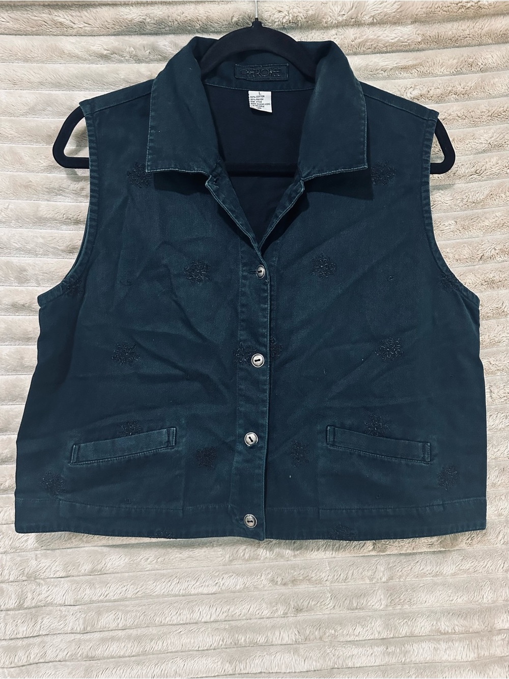 Vintage Cherokee Black Button-Front Vest with Embroidered Logo